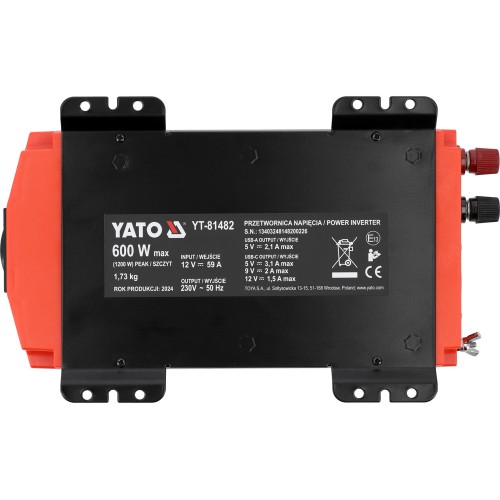 Преобразователь напряжения YATO из источника 12 В DC в 230 В, 1200 Вт YT-81482