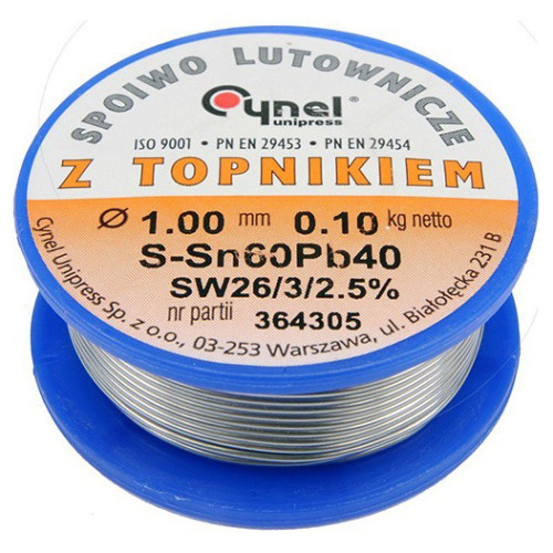 Припой Sn60-Pb40 проволочный на катушке, диаметр 1мм,100г. VOREL 76810