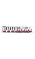 Набор дюймовых головок 1/2" (3/8"–7/8"),12-гранных,8 предметов на планке. KING TONY 4010SR