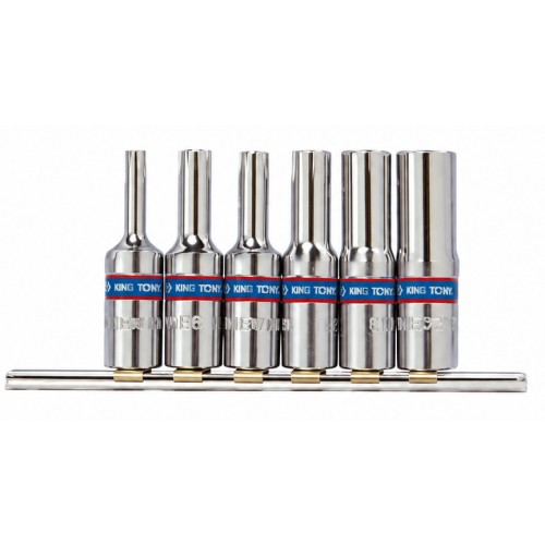 Набір довгих головок E-TORX 3/8" (E4–E14),6 головок на планці. KING TONY 3116PR