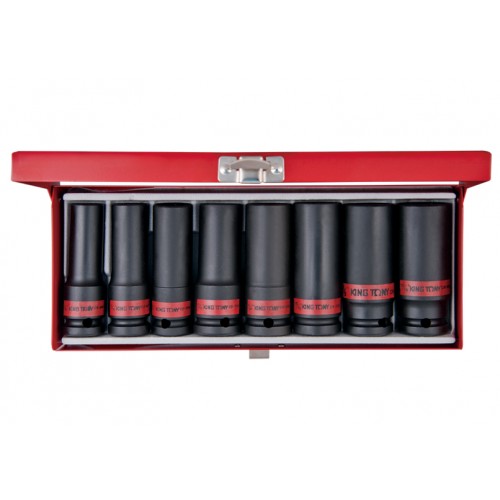 Набор ударных головок 1/2" 8 ед. 6-ти грани, дюймовые, длинные, 1/2"-15/16" KING TONY 4410SP
