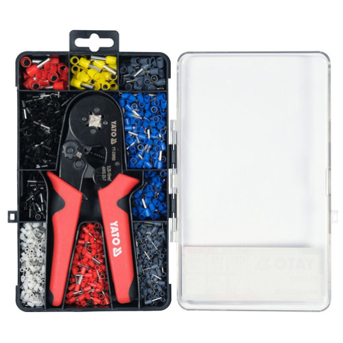 Клещи для обжима втулочных наконечников с набором гильз 0,25–10мм²,175мм,(1200шт). YATO YT-23052