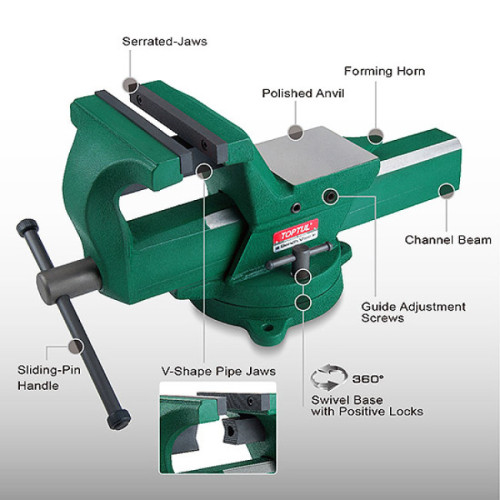 Тиски слесарные кованые 125мм (5"),поворотные,с наковальней. TOPTUL DJAD0105