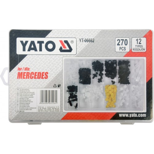 Набор клипс MERCEDES, разные, 12 типоразмеров, 270 шт. YATO YT-06662