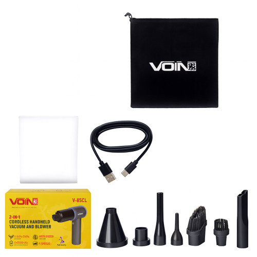 Пылесос VOIN V-85CL 130W, АКБ 3×2500 mAh, сухая и влажная уборка, функция воздуходувки, сумка