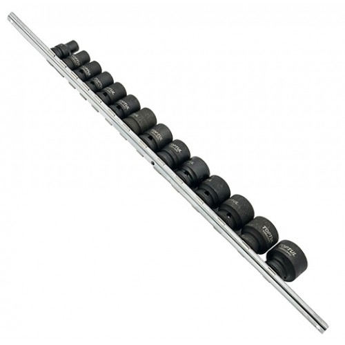 Набор коротких ударных 6-гранных головок 1/2" (3/8"–1-1/4"), дюймовых,14 предметов на планке. TOPTUL GBAQ1401D