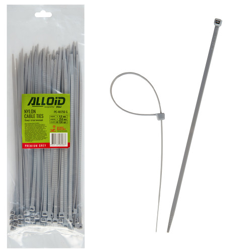 Хомут пластиковий Alloid 4.8 х 250 100шт/уп серый PC-48250 G