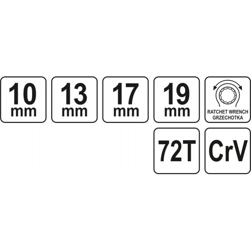 Торцевой гаечный ключ YATO с трещоткой : M= 10x13-17x19 мм, L= 200 мм YT-4945