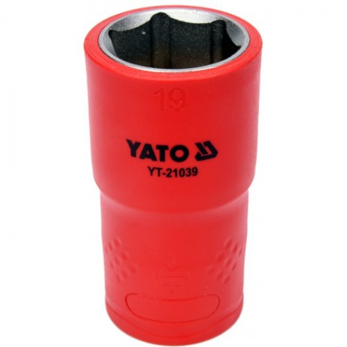 Головка торцевая диэлектрическая 6-гранная YATO : квадрат 1/2", М= 19 мм, L= 55/38 мм,VDE корпус до 1000V