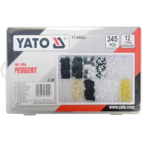 Набор клипс PEUGEOT, разные, 12 типоразмеров, 345 шт. YATO YT-06653