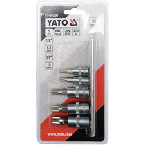 Набор головок M5-M12 с квадратом 1/4" + 3/8" со вставкой SPLINE 5 предметов YATO YT-04360