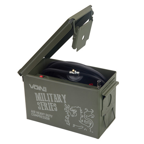 Автомобильный компрессор VOIN VM-070 “MILITARY SERIES” 150 PSI / 25 A / 90 л/мин, подключение клеммами
