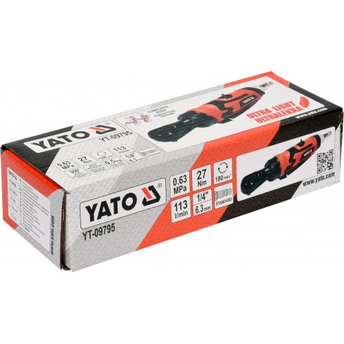 Пневмотріскачка квадрат-1/4, 27 Нм YATO YT-09795