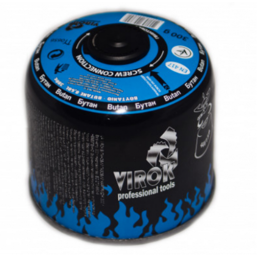 Баллон газовый 1-разовый VIROK с резьбой (7/16) 300g/600ml. для плит/кемпинга (EN417) 44V158