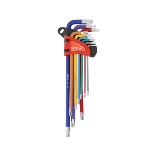 Набор ключей шестиранных "TORX" YATO: Т10-Т50, Г-образный, 2-сторонние, l=97-225 мм, 9 шт. YT-05636