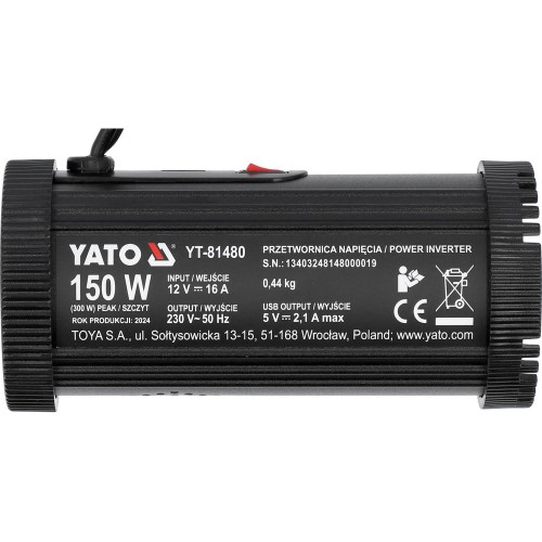 Преобразователь напряжения YATO из источника 12 В DC в 230 В, 300 Вт YT-81480