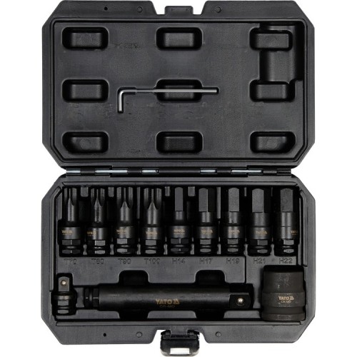 Набор уарных насадок YATO TORX, HEX 1/2" и 3/4", 12 ед. YT-10655