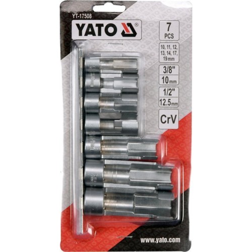 Набор из 7 разрезных спец головок 3/8 ”и 1/2” с размерами от 10 до 19мм YATO YT-17508