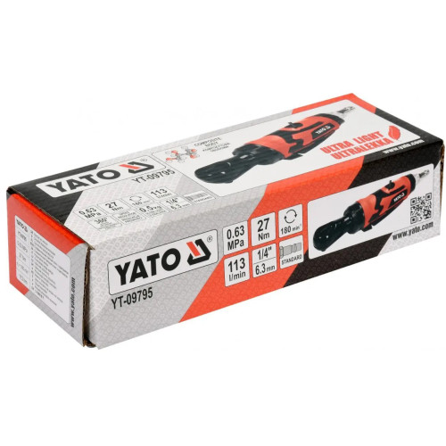 Пневмотрещотка YATO:1/4",(27Нм;180об/мин).YT-09795