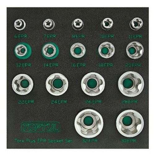 Набір головок Torx Plus EPR для Tesla 1/4",3/8",1/2" (6EPR–32EPR),16 предметів. TOPTUL GABF1601