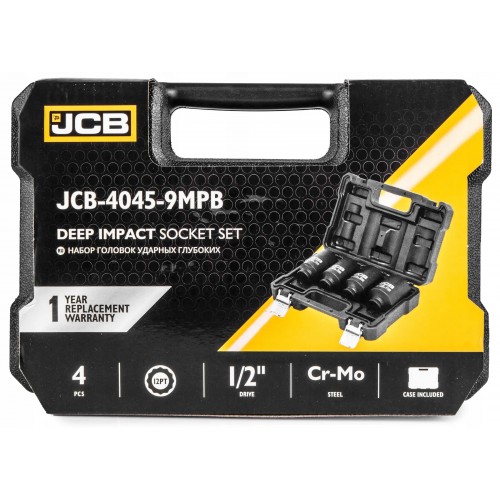 Набір головок ударних глибоких 4 од. 1/2" (12-гр.) (34, 36, 38, 41 мм) JCB Tools JCB-4045-9MPB