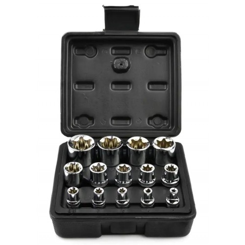 Набор торцевых головок E-TORX 1/4",3/8",1/2" (E4–E24),14 предметов. GEKO G13566