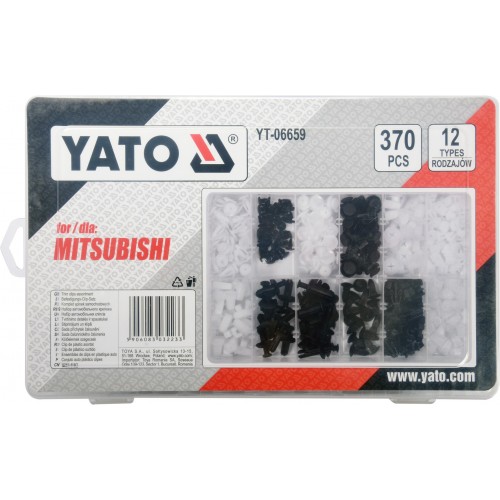 Набір кліпс MITSUBISHI, різні, 12 типорозмірів, 370 шт. YATO YT-06659