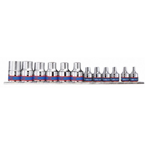 Набір головок E-TORX 3/8",1/2" (E4–E20),12 головок на планці. KING TONY 7113PR