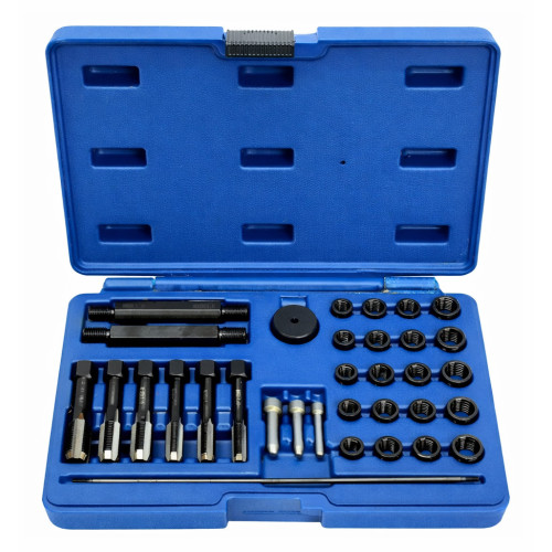 Набор 33 предмета,для восстановления резьбы свечей накаливания M8,M10,M12. QUATROS QS14140