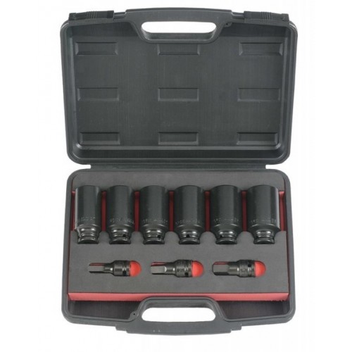 Набор ударных головок 12-граней и бит HEX 1/2" (9 пр.) 40912 FORCE