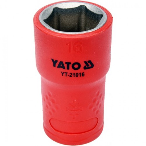 Головка торцевая диэлектрическая 6-гранная YATO : квадрат 3/8", М= 16 мм, L= 45/28 мм,VDE корпус до 1000V