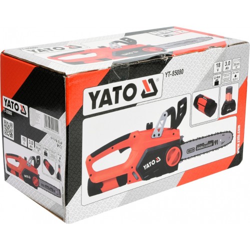 Пила цепная аккумуляторная YATO : 18V Li-Ion, 3,0 А/Час, шина- 25 см YT-85080