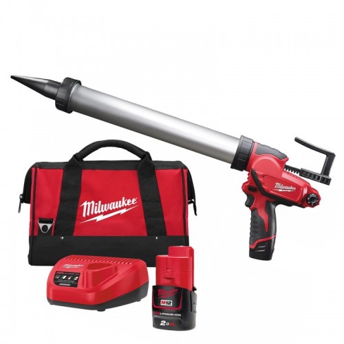 Аккумуляторный пистолет для герметика MILWAUKEE M12 PCG/400A-201B (400 мл, 12 В, с АКБ 2.0 А·ч и ЗУ)