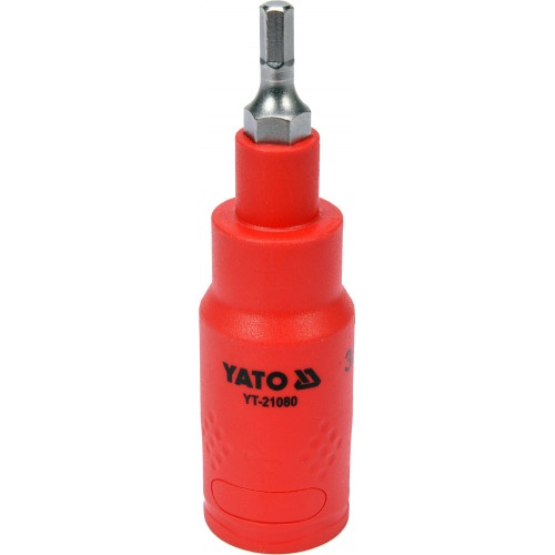Насадка торцевая диэлектрическая HEX YATO : квадрат 3/8", М= 4 мм, L= 75 мм,VDE корпус до 1000В