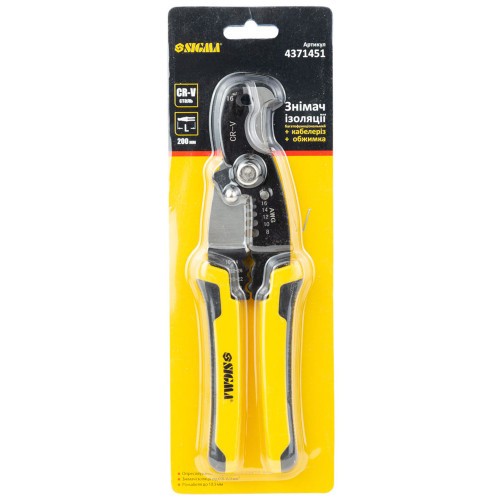Съёмник изоляции многофункциональный + кабелерез + обжим,200мм.SIGMA 4371451