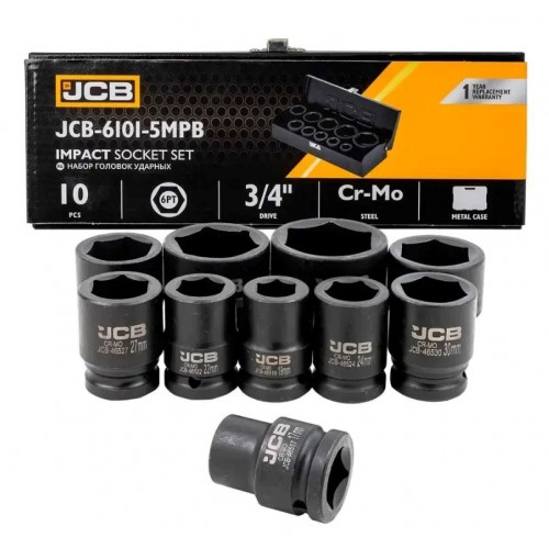 Набор ударных головок 3/4" (17-46мм),10 предметов в металлическом кейсе. JCB-6101-5MPB