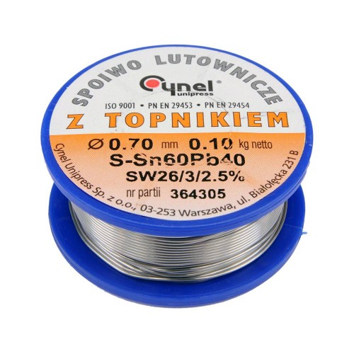 Припой Sn60-Pb40 проволочный на катушке VOREL: Ø= 0,7 мм, m=100 г 76806 VOREL