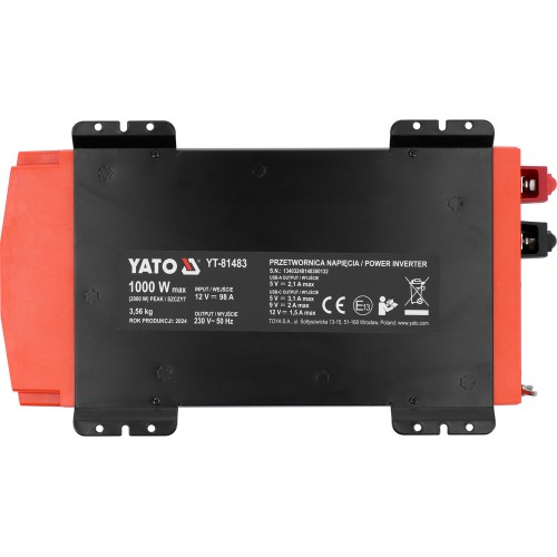Перетворювач напруги YATO з джерела 12 В DC в 230 В, 2000 Вт YT-81483