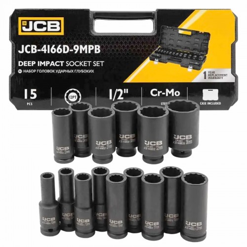 Набор головок ударных глубоких 1/2", 15 ед. (12-гр.) (10-36 мм) JCB-4166D-9MPB