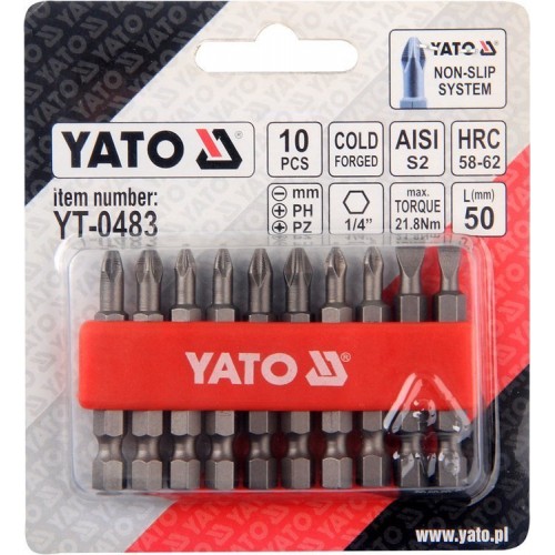 Набор бит PH,PZ,SL, 1/4" в кассете, длина: 50мм, 10шт. YATO