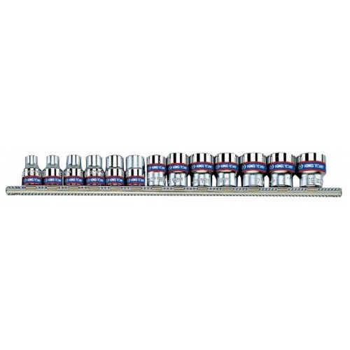 Набор дюймовых головок 3/8" (1/4"–13/16"), 2-гранных,13 предметов на планке. KING TONY 3013SR