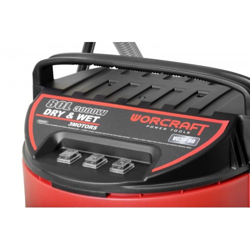 Строительный пылесос 80 л 3000 Вт 18 кПа для сухой и влажной уборки VC30-80 WORCRAFT