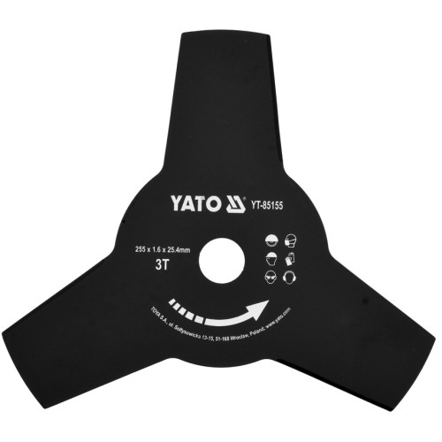 Нож YATO на 3 лопасти:255×25.4мм, для триммеров и мотокос YT-85001,YT-85003. (YT-85155).