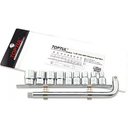 Набор головок 1/2" 8–22мм на планке + Г-образный ключ. TOPTUL GAAG1007