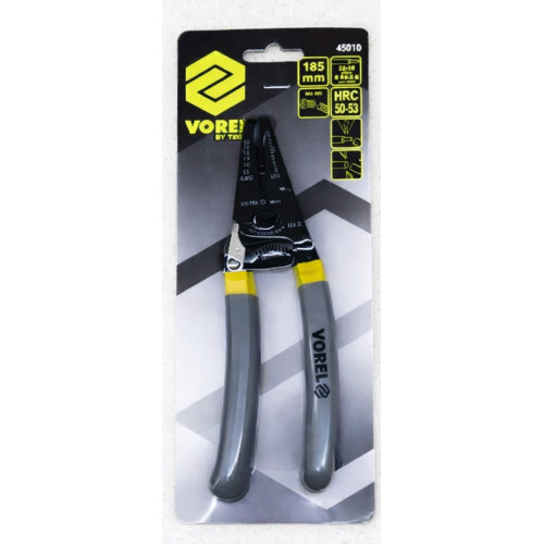 Клещи-стриппер для снятия изоляции с проводов 0,8–2,6мм²,185мм. VOREL 45010