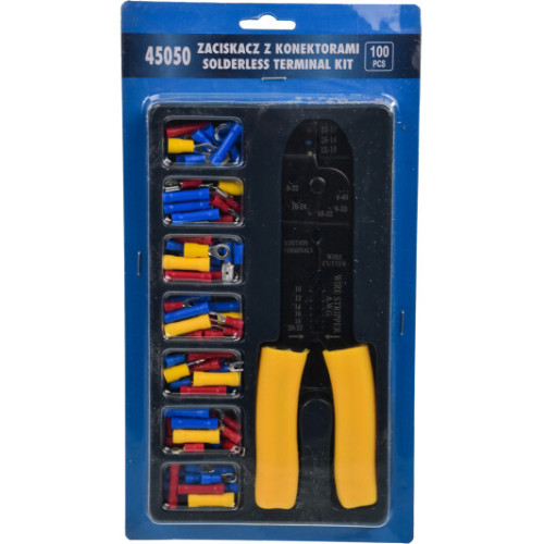 Клещи для обжима клемм и снятия изоляции 1,5–6,0мм² с набором разъёмов 100шт,250мм. VOREL 45050