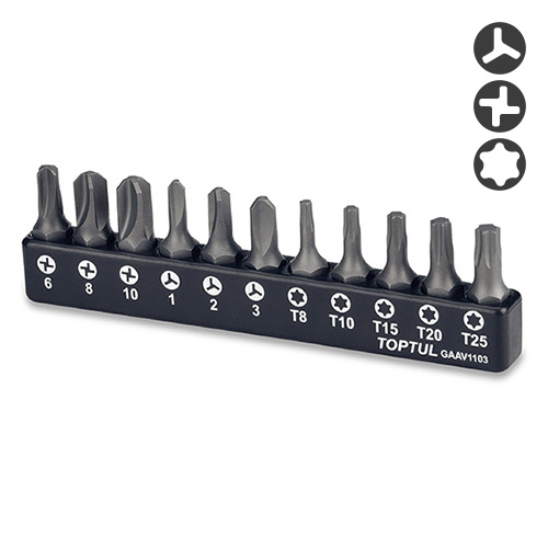 Набор бит TORX + трех и четырех лепестковые 1/4" 11ед. TOPTUL GAAV1103