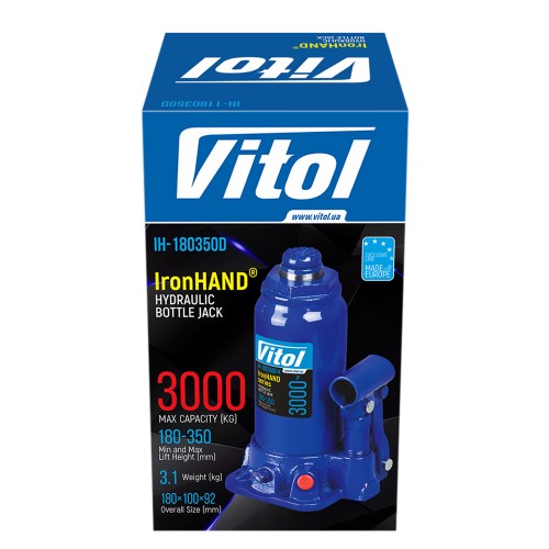 Домкрат бутылочный 3т 180-343 мм VITOL Iron Hand (IH-180350D)