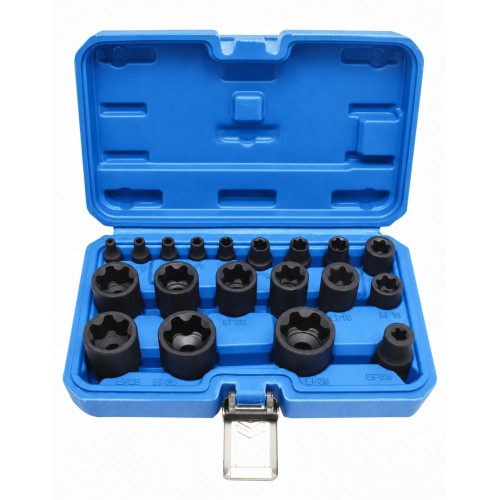 Набор торцевых головок TORX Plus 1/4",3/8",1/2" (EP4–EP32),19 предметов в пластиковом кейсе. SATRA S-90230