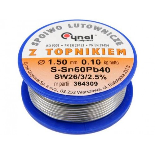 Припой Sn60-Pb40 проволочный на катушке VOREL : Ø= 1.5 мм, m=100 г (76814)